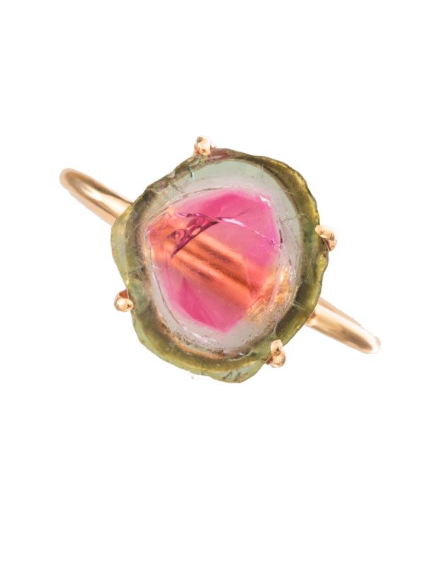 Details about   Watermelon Tourmaline Heart Shaped Charm Set In 14K Yellow Gold