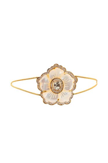 14K GOLD DIAMOND AND MOTHER OF PEARL STATEMENT BRACELET