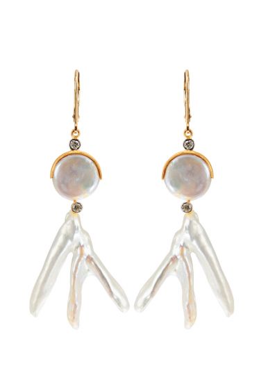 14K GOLD  DIAMOND AND MOTHER OF PEARL STATEMENT EARRINGS