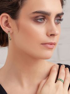 14K GOLD, DIAMOND AND EMERALD DAINTY HOOPS