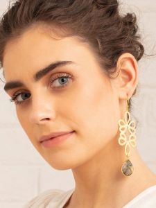 Long curly Labrodorite drop earrings